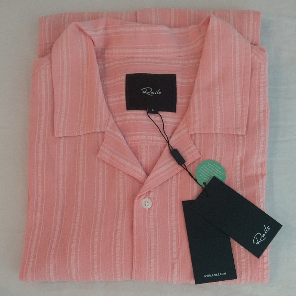 Rails Vice Stripe Short Sleeve Guayabera In Flamingo Men's Sz L Beach, Summer
